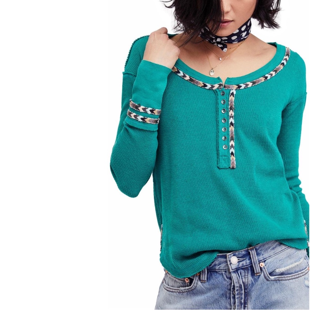 Free People Rainbow Thermal Button Down Henley Top